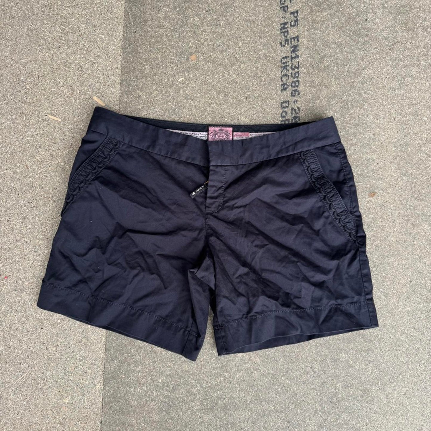 Y2K vintage Juicy Couture mini shorts low rise frill trim pockets chino