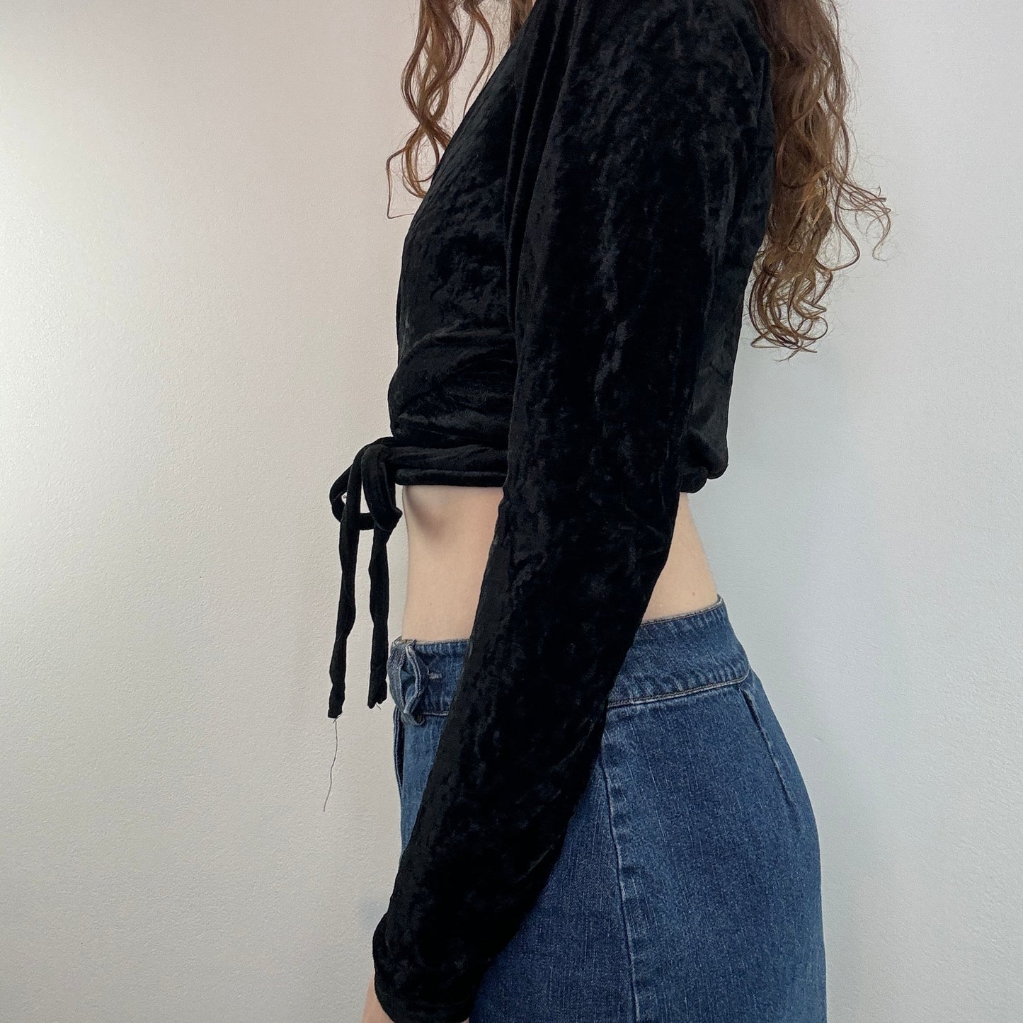 Y2K velvet bow wraparound cardigan