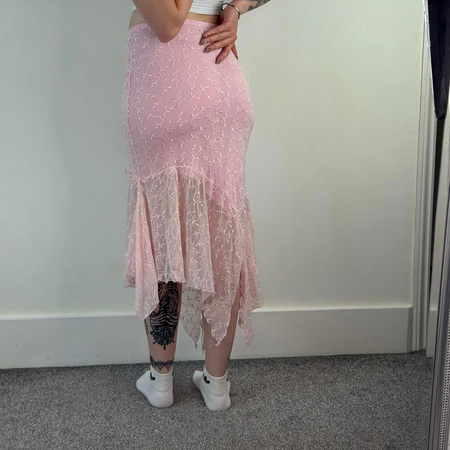 Y2K vintage asymetrical fairy ruffle maxi skirt bow coquette romantic fitted