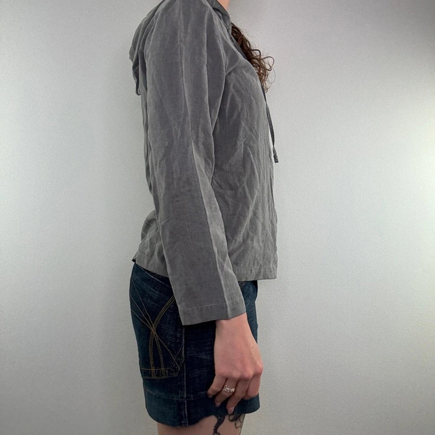 Y2K vintage archive zip up lightweight hoodie jacket grey with hood drawstring