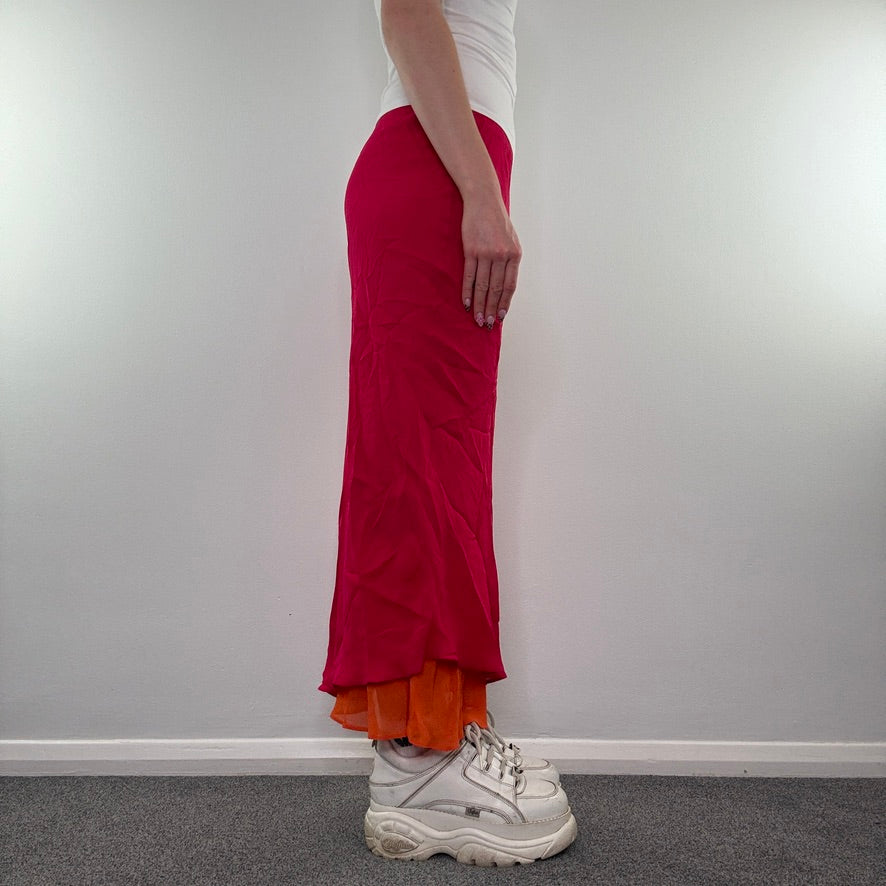 Y2K pink orange two tone summer maxi skirt