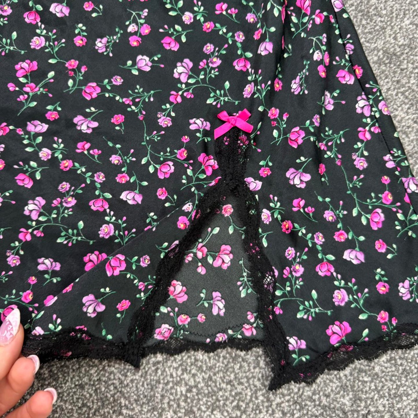 Victoria's Secret nightie night dress mini shorts ditsy floral thigh slit bow