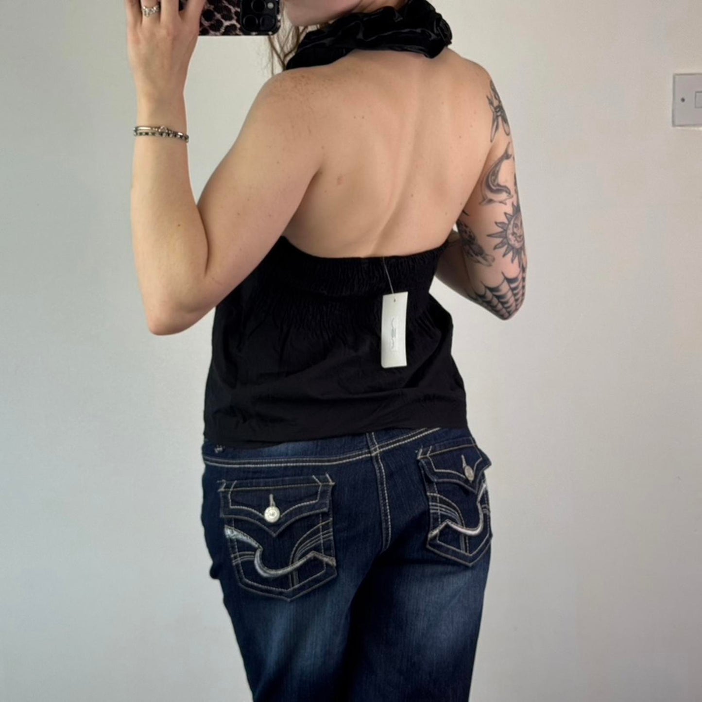 Y2K vintage ruffle v neck tank top big frilly neckline