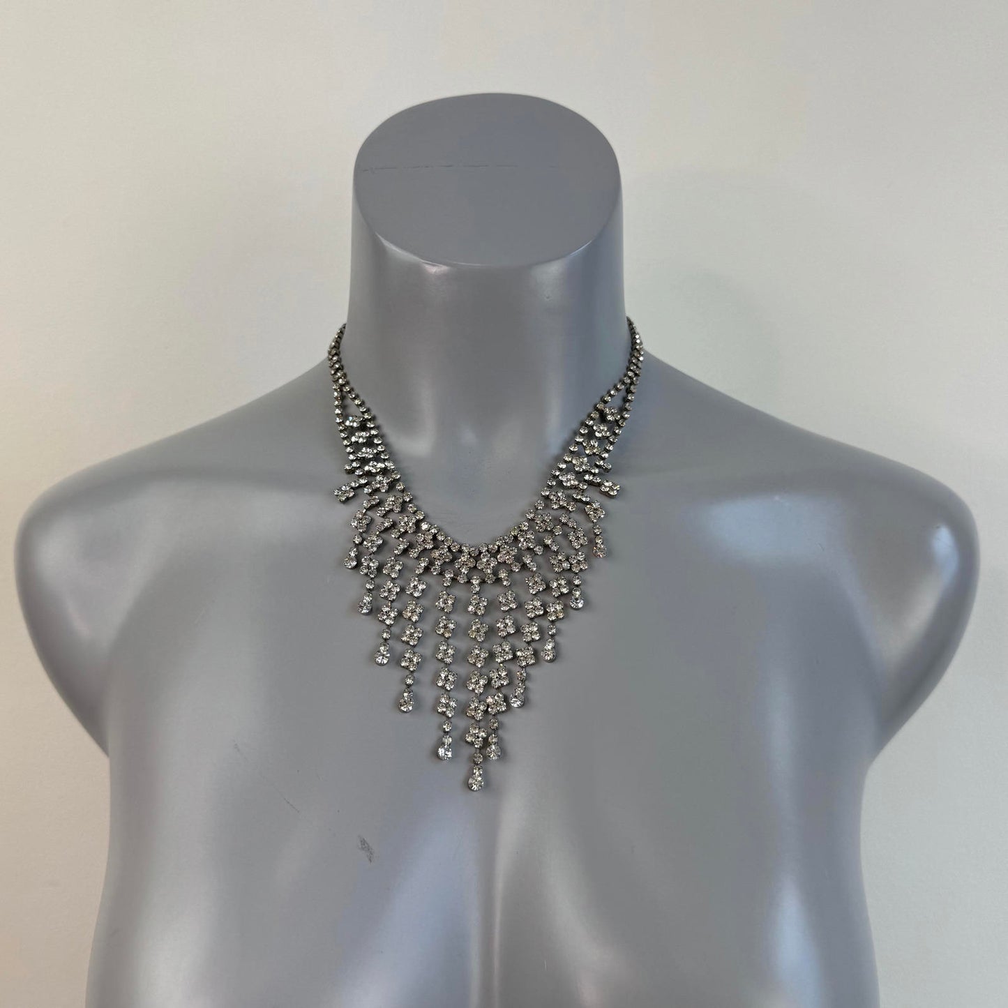 Y2K vintage faux diamond rhinestone statement necklace drop bib high neck