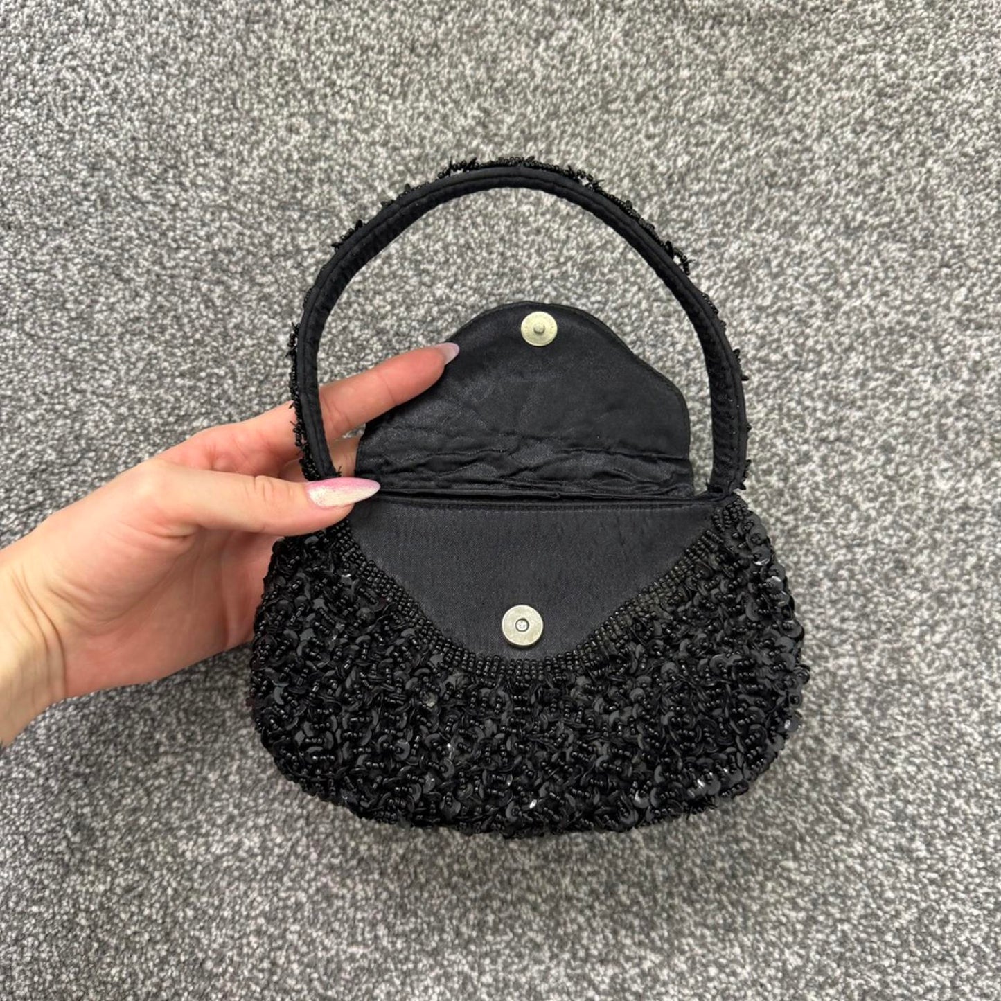 Y2K vintage mini micro handbag sequin embellished black beaded evening wedding