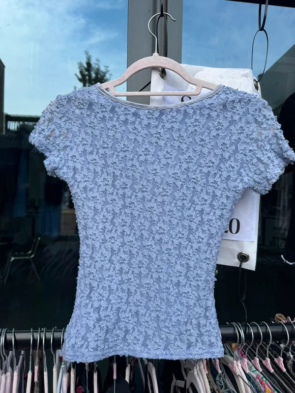 Y2K vintage lace double lined floral fitted top