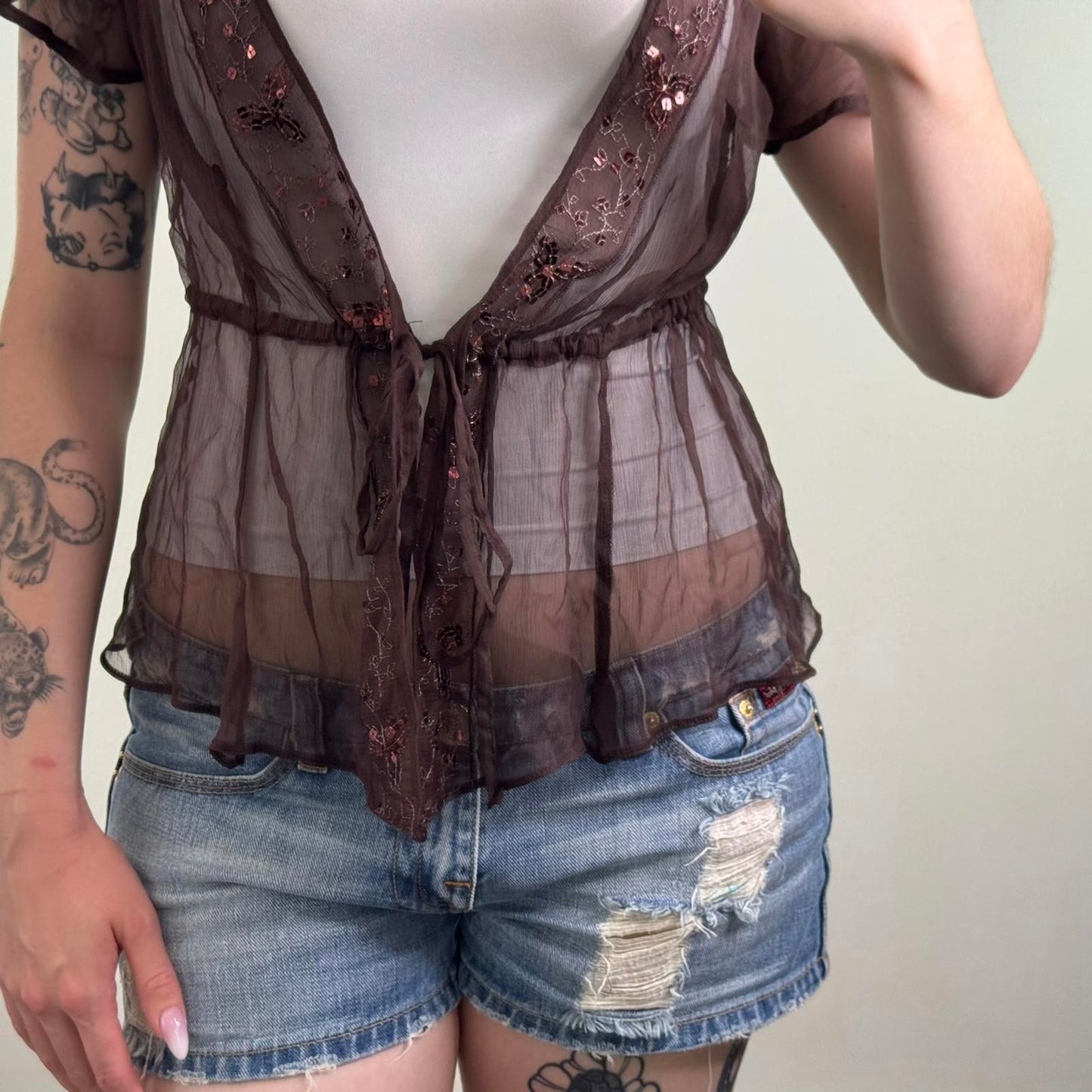 Y2K vintage 100% pure silk sheer blouse short sleeve cardigan shrug floral