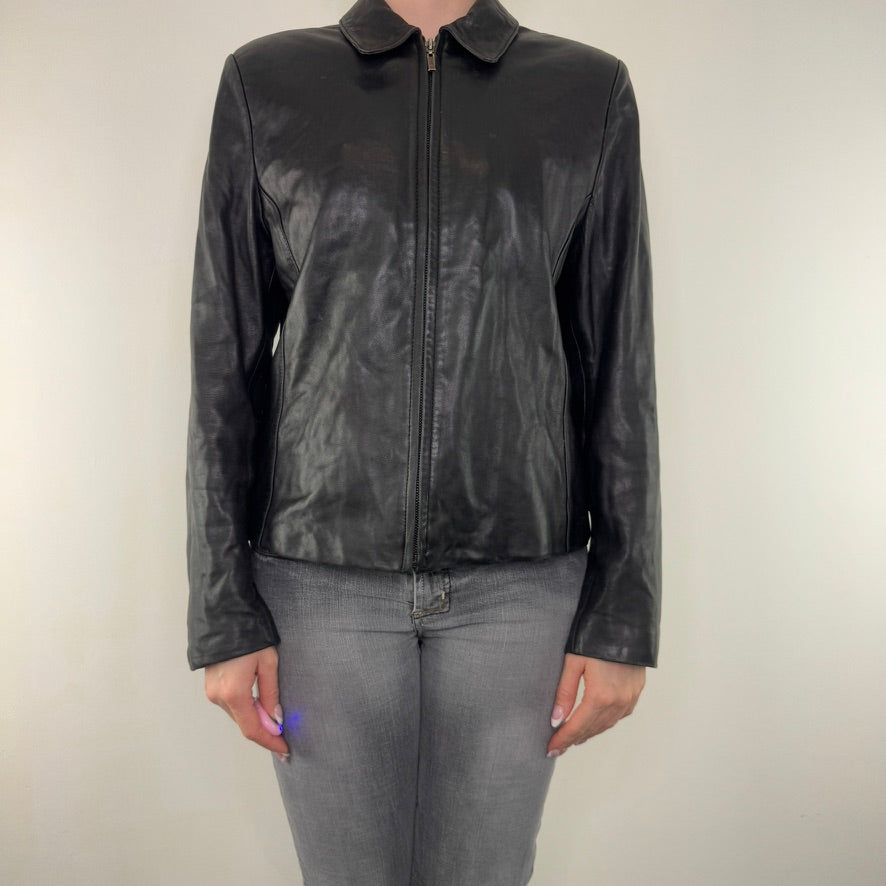 Y2K vintage soft leather jacket zip up fitted