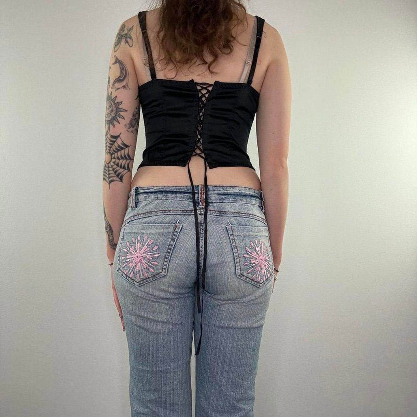 Y2K vintage satin rhinestone boned bustier hook and eye top lace up