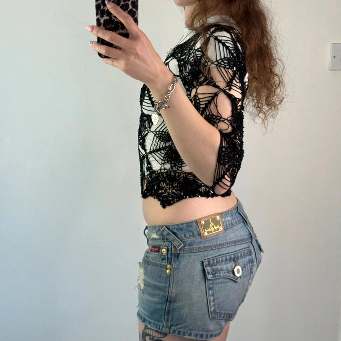 Y2K vintage asymmetrical crochet half sleeve top festival boho summer floral