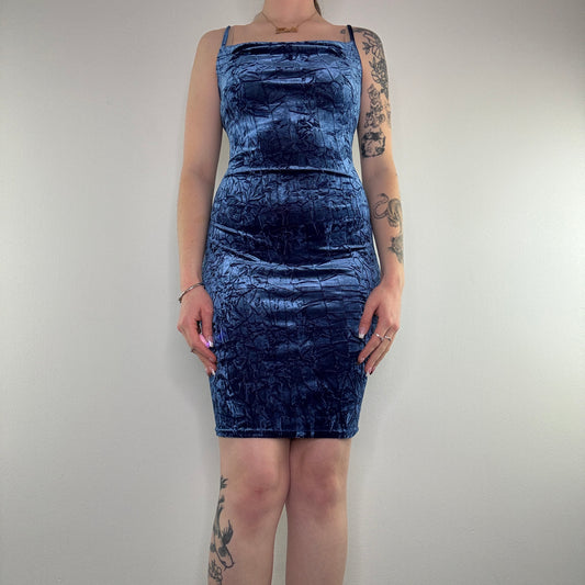 90s Y2K crushed velvet cowl neck mini dress