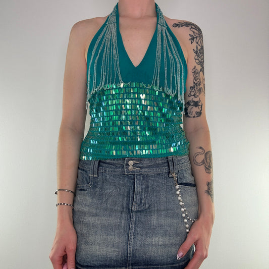 Y2K festival beaded halter neck top