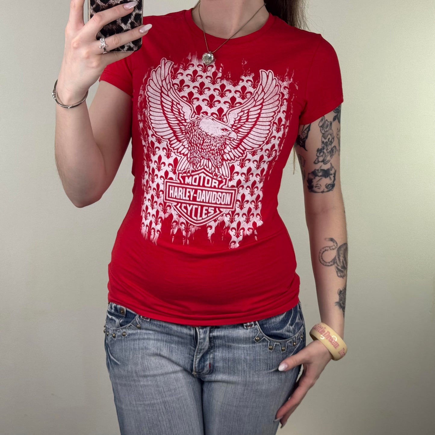 Y2K vintage Harley Davidson t-shirt short sleeve top eagle fleur de lis graphic