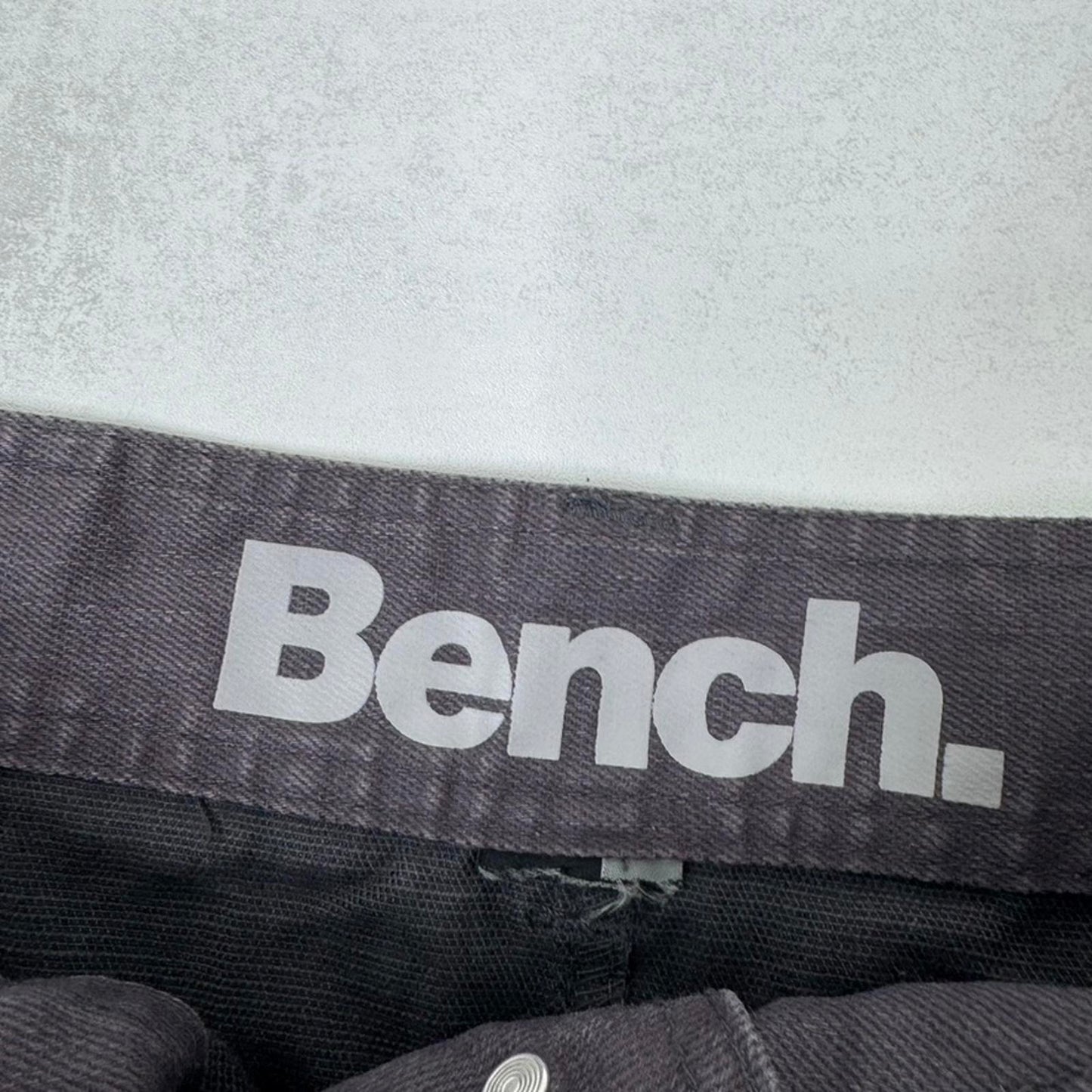 Y2K vintage Bench low rise mini skirt stretchy denim dark grey zips utility