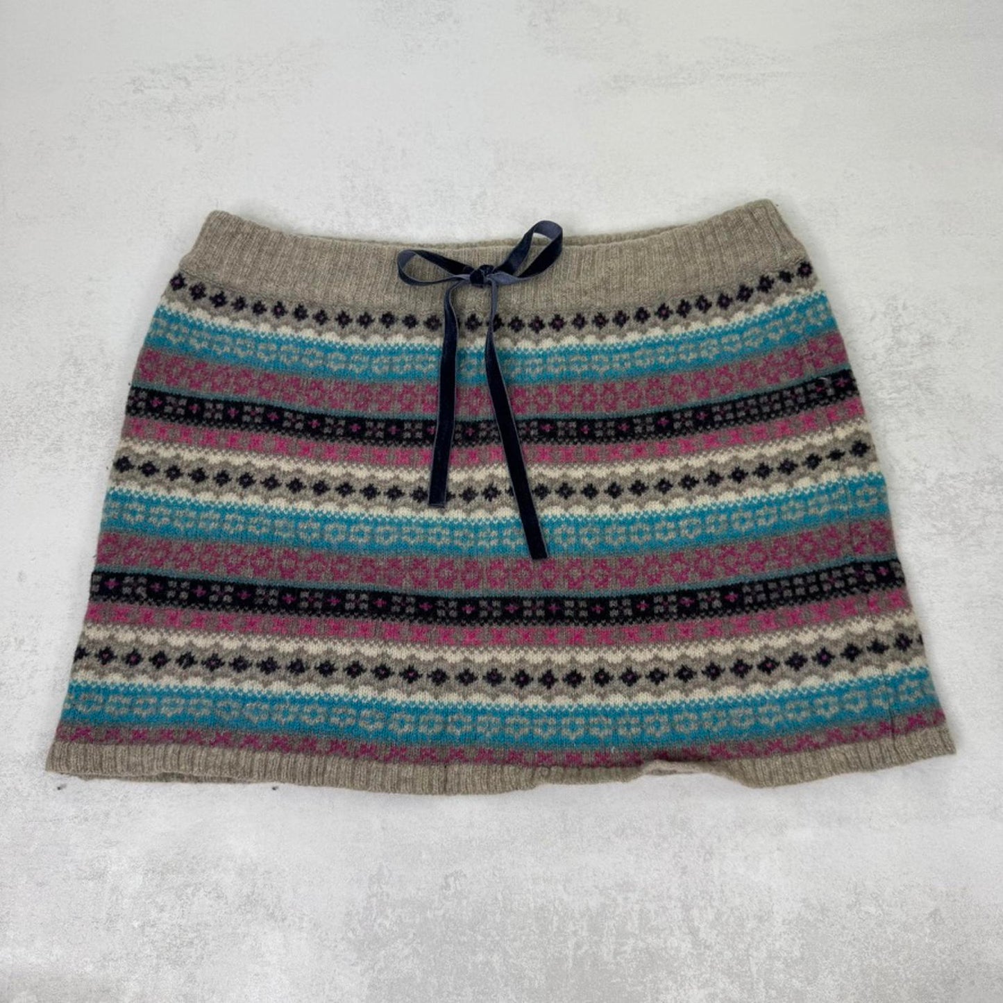 Y2K vintage knit mini skirt pattern bow winter low rise short blue pink grey