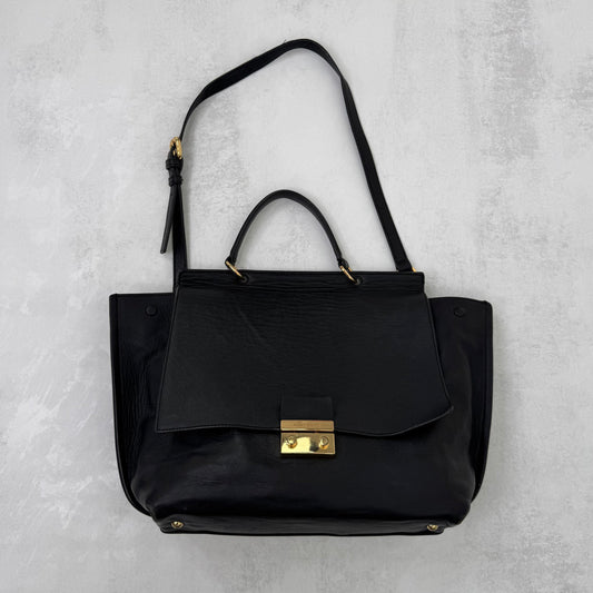 Karen Millen genuine cow leather handbag crossbody strap large work office black