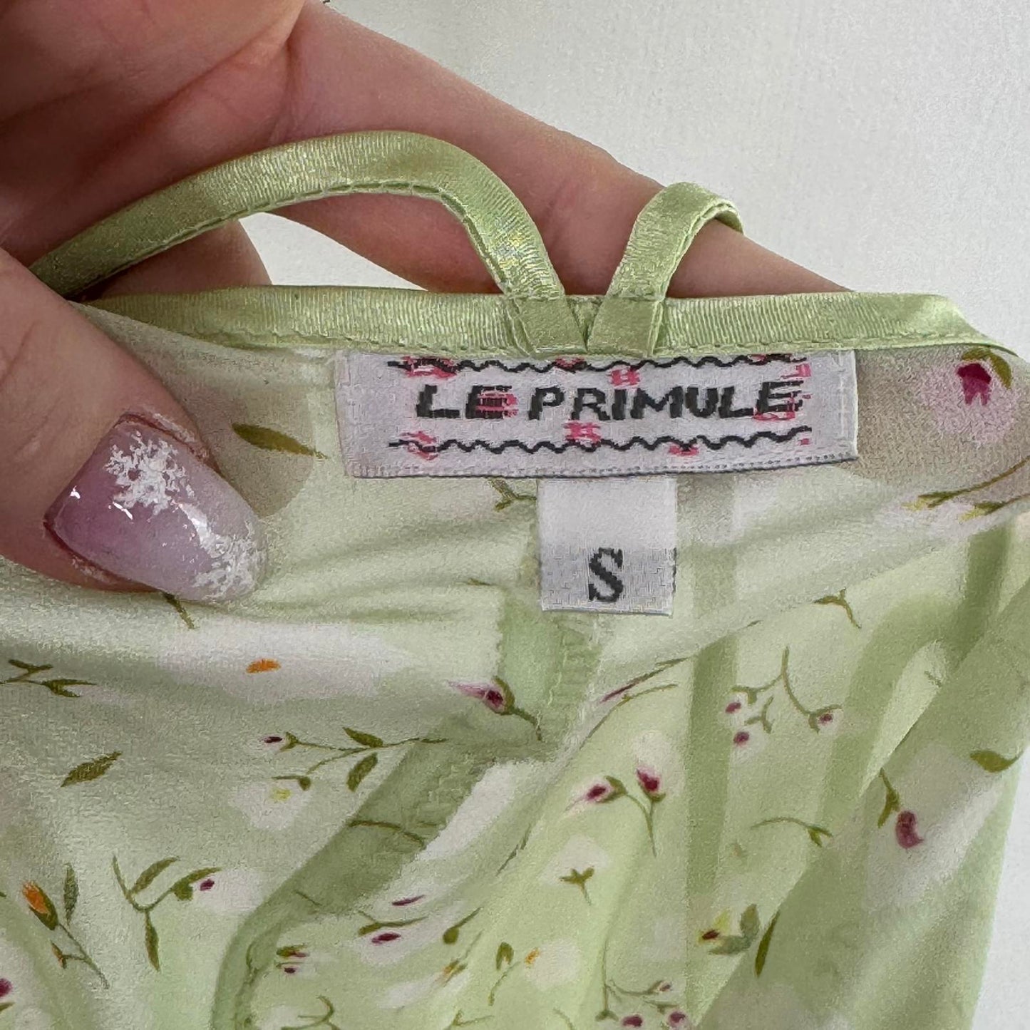 Y2K vintage ditsy floral cami top sheer bow flowy floaty flowers strappy green