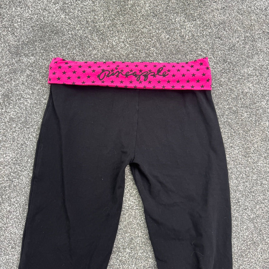 Y2K vintage fold over waistband leggings capri cropped low rise pink stars