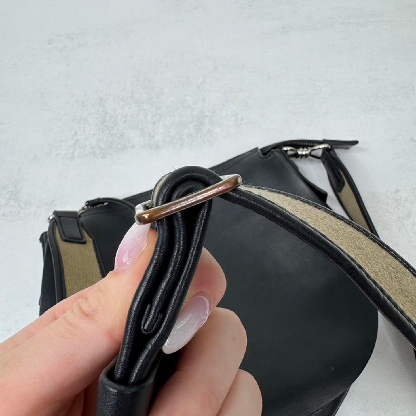 AllSaints Captain Darcy crossbody bag genuine leather circle small canvas zipper