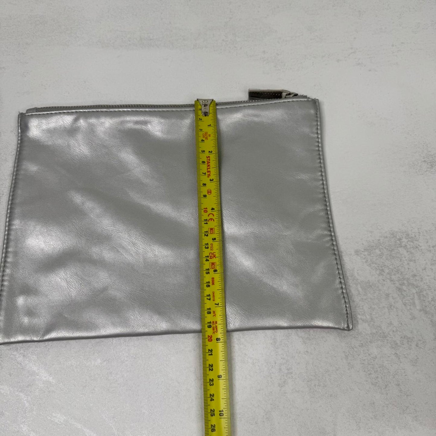 Mugler Parfums large cosmetic bag wash clutch silver grey star faux leather