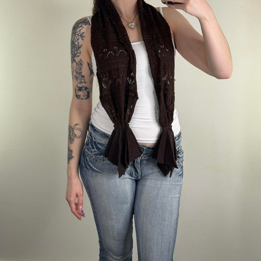 Y2K vintage scarf knitted pattern fine knit brown