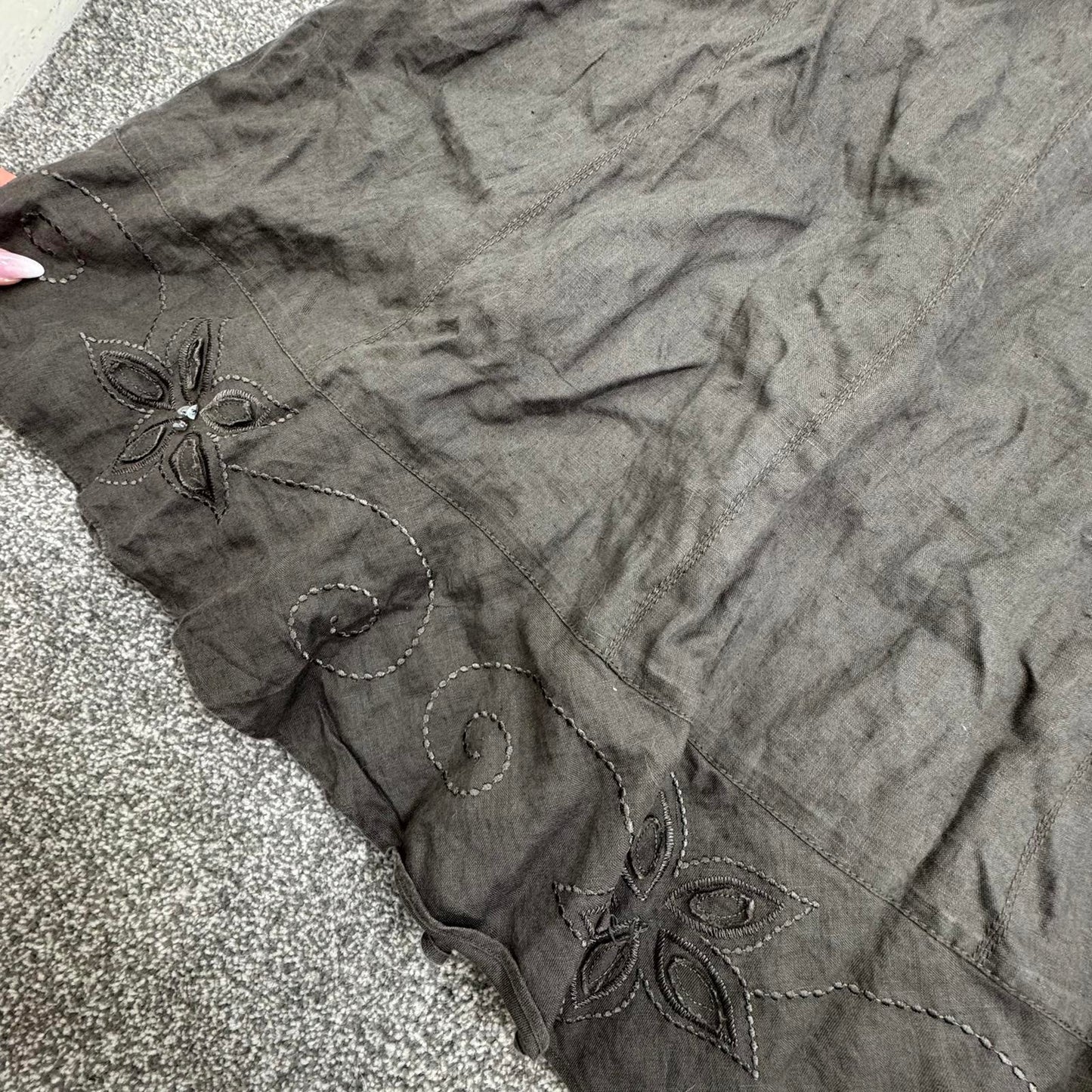 Y2K vintage Per Una 100% pure linen maxi skirt floral embroidered sequin a line