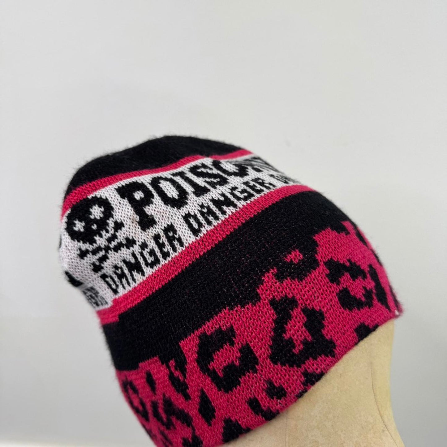 Y2K vintage beanie hat leopard print skull knit mcbling hot pink black white
