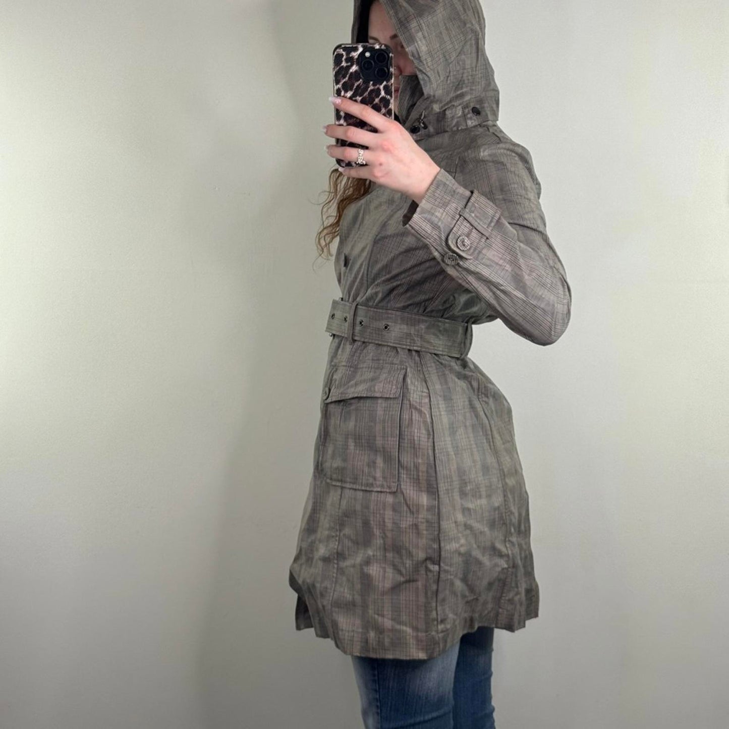 Y2K vintage Koan tartan trench jacket coat lightweight with belt/ hood archive