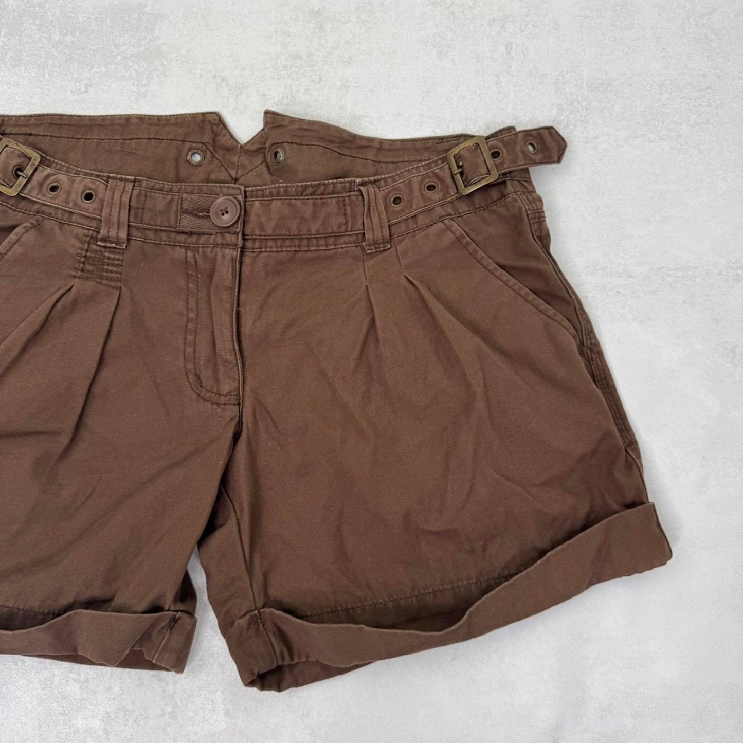 Y2K vintage low rise mini shorts chino buckle grommet turned up hem cargo pocket