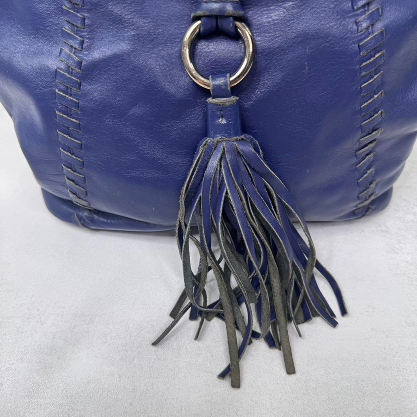 Y2K vintage genuine leather mini handbag with shoulder strap fringe woven purple