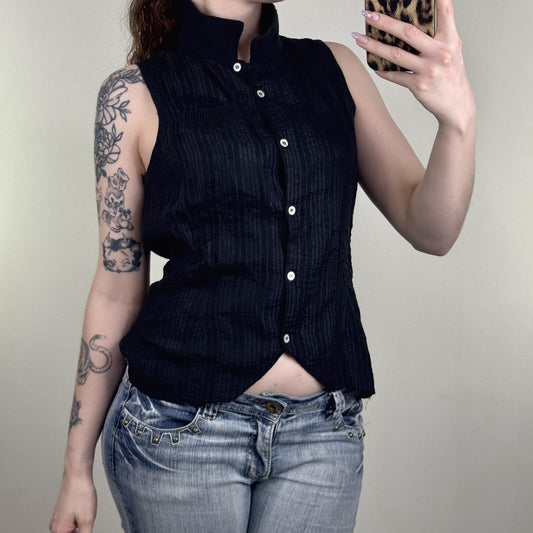 Vintage Wendy Dagworthy blouse 100% silk pinstripe button up ribbed front pocket