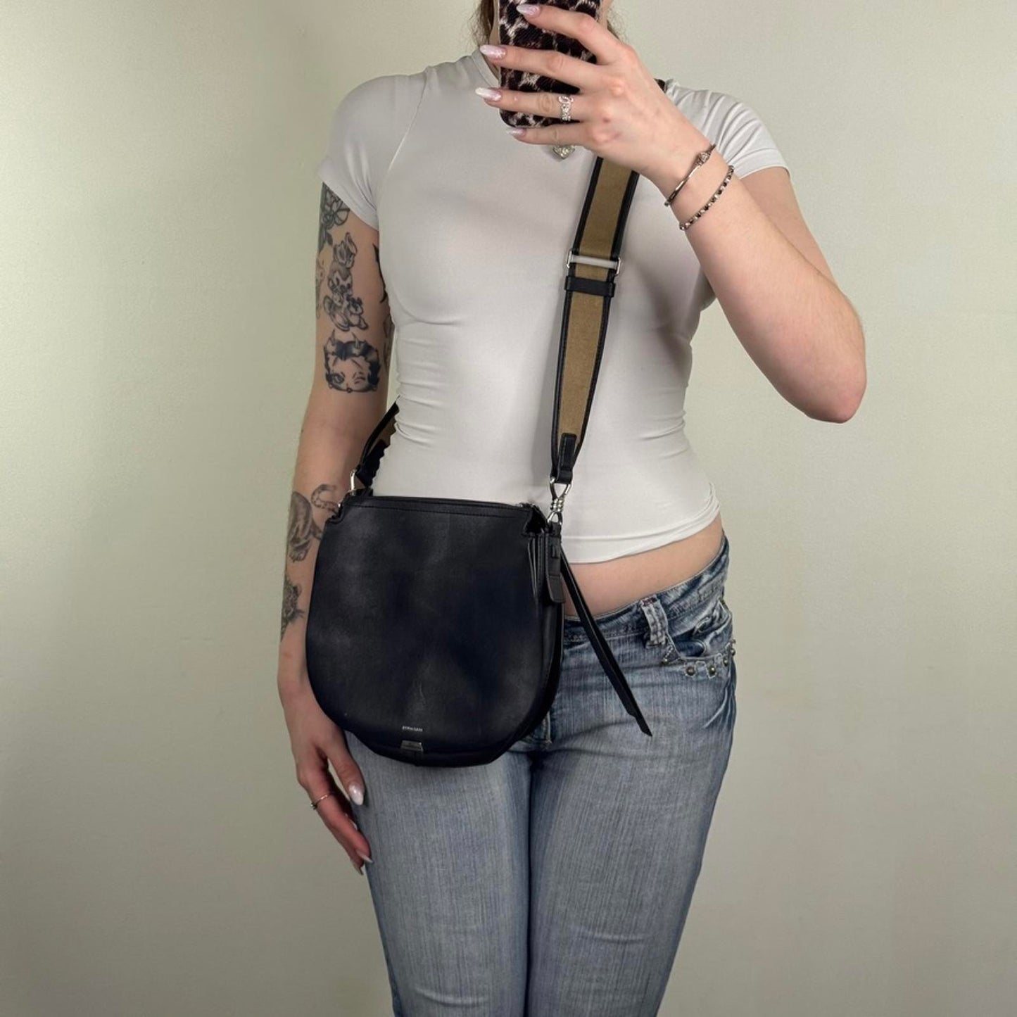 AllSaints Captain Darcy crossbody bag genuine leather circle small canvas zipper