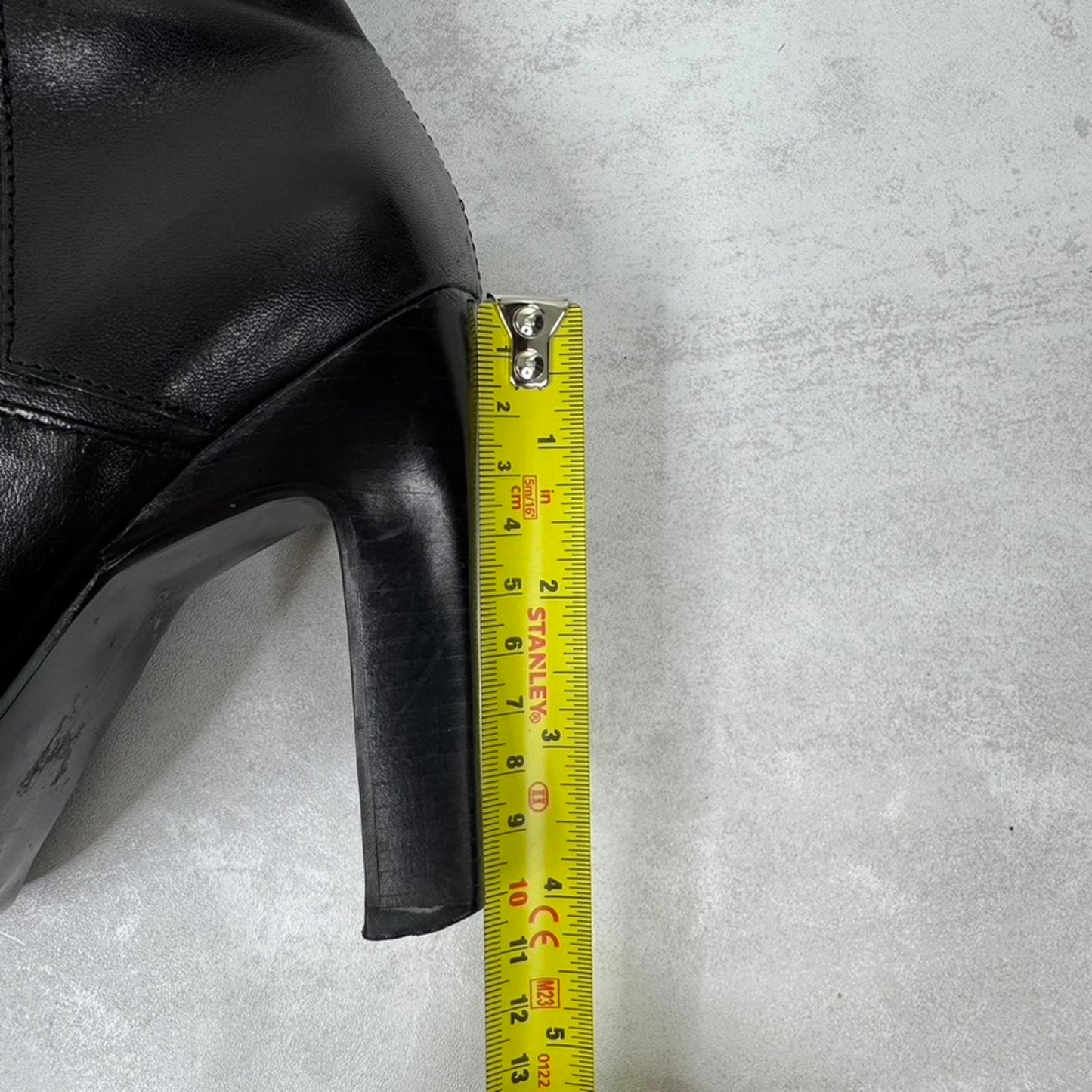 Y2K vintage genuine leather heeled boots square toe fitted block pointed black