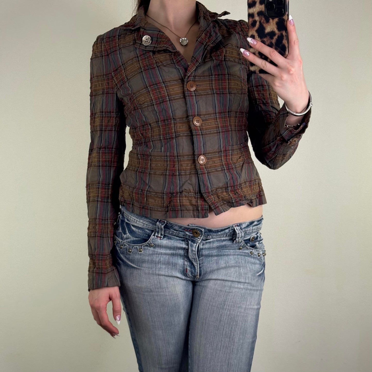 Y2K vintage tartan jacket button up blazer print buttons check print tailored
