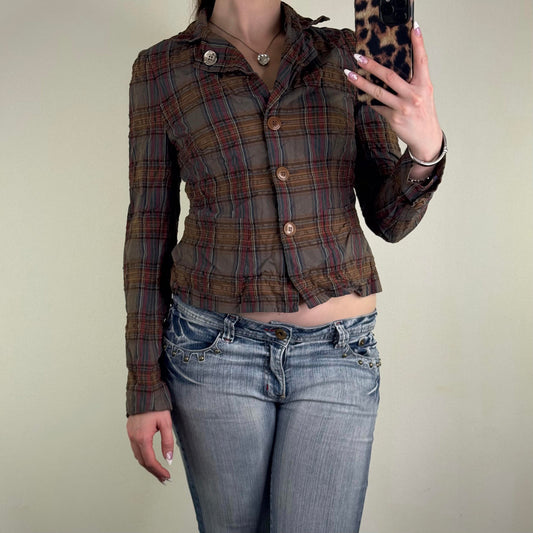 Y2K vintage tartan jacket button up blazer print buttons check print tailored