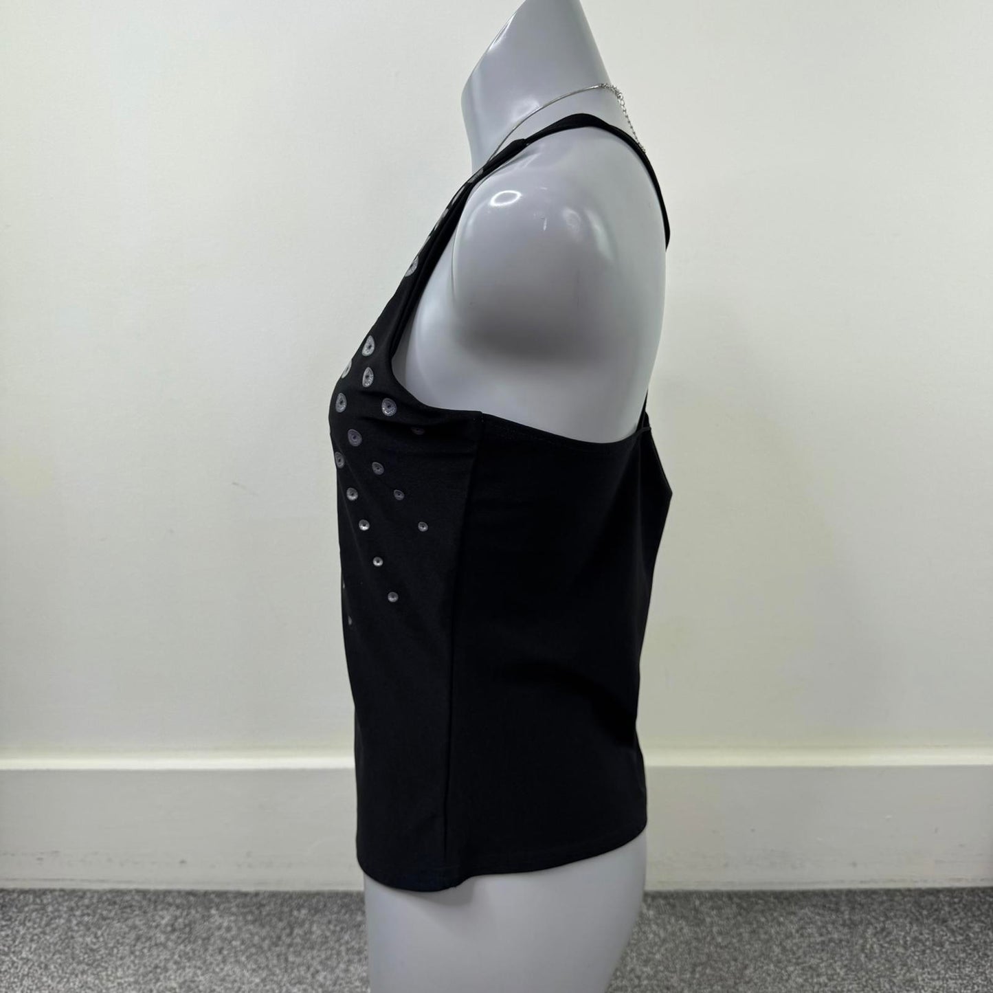 Y2K vintage slinky pattern tank top racerback v neck fitted stretchy o ring
