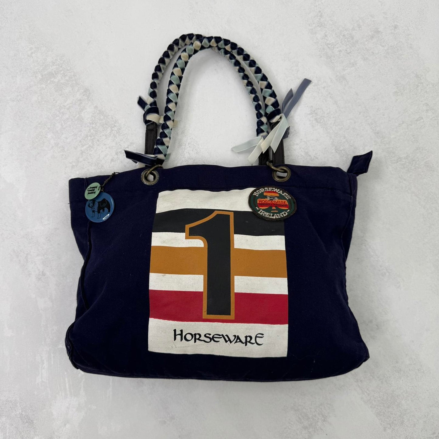 Y2K vintage horse shoulder bag equine stripe number 1 patches medium canvas