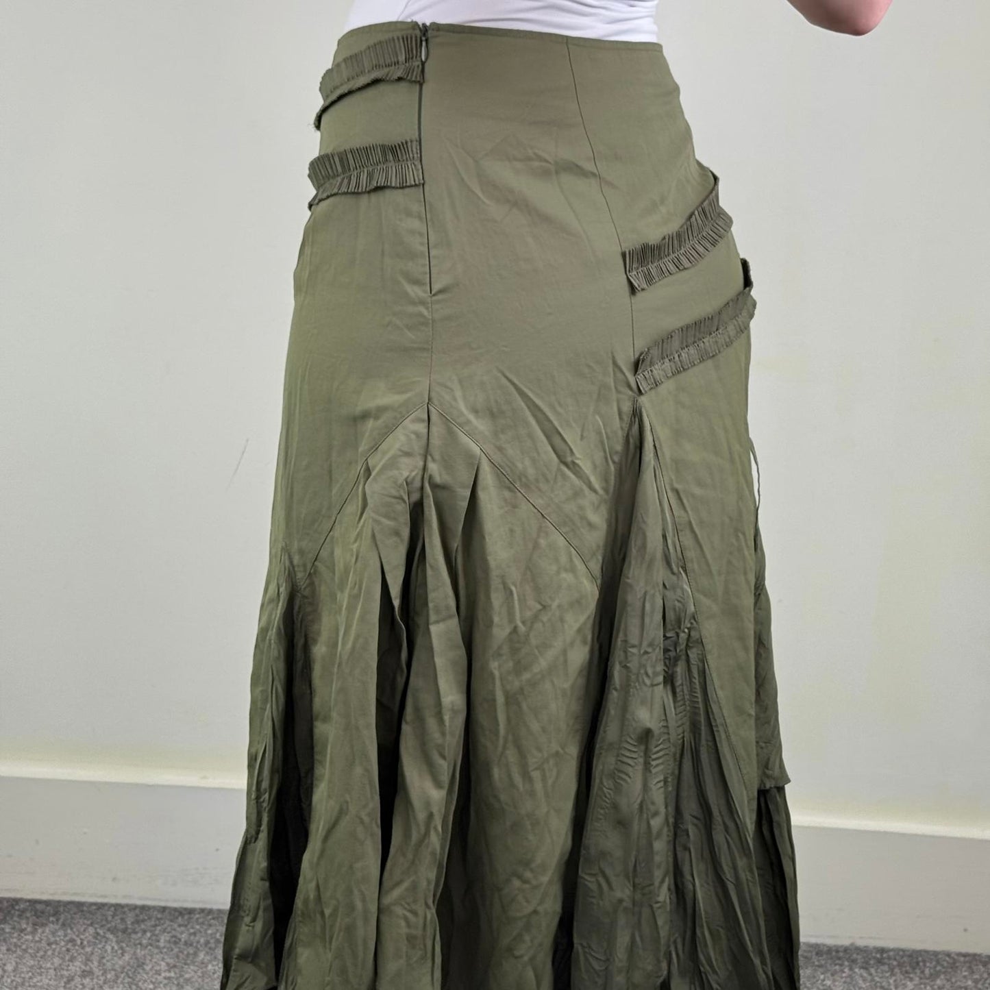 Y2K vintage maxi skirt asymmetrical ruffle khaki fairy whimsigoth layered