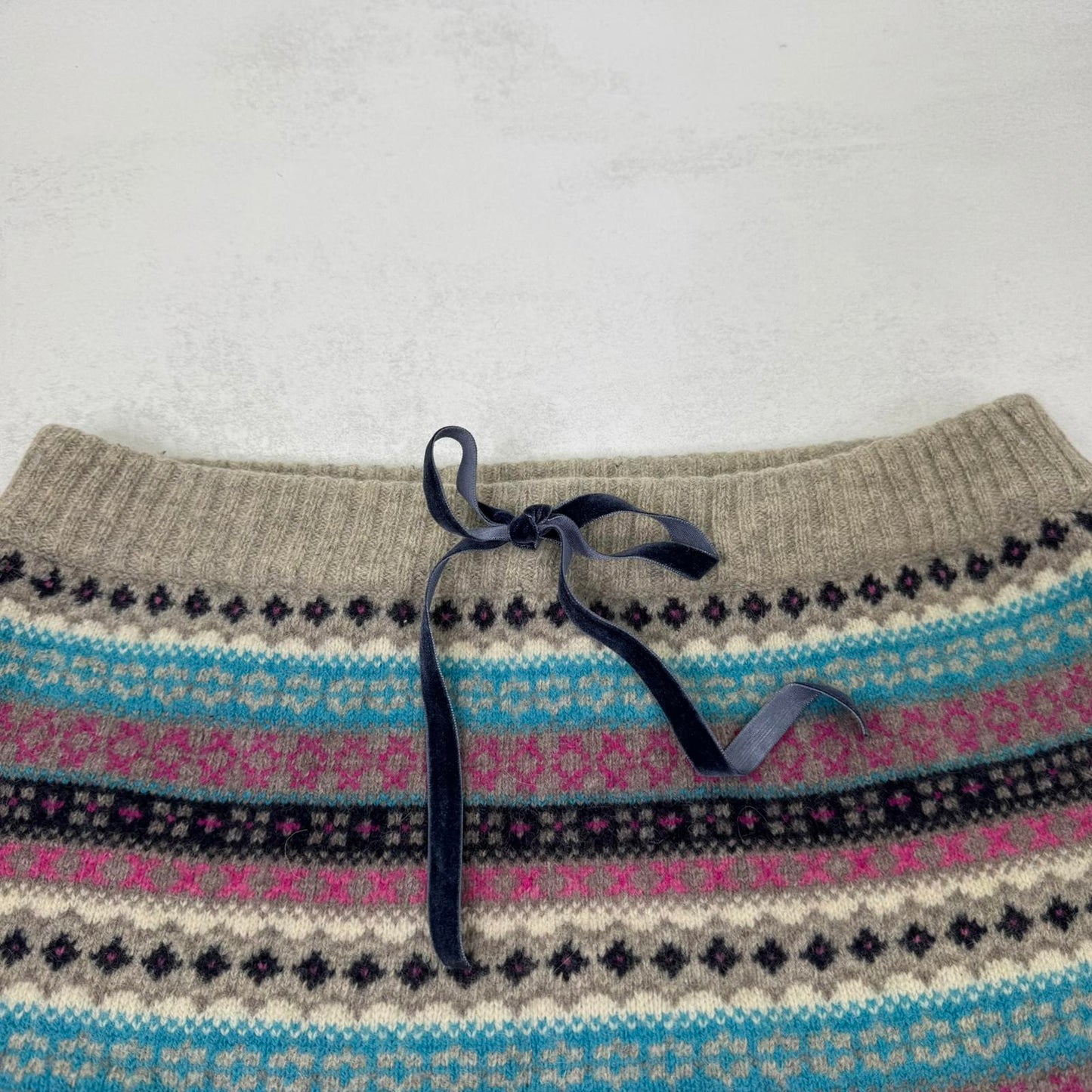 Y2K vintage knit mini skirt pattern bow winter low rise short blue pink grey