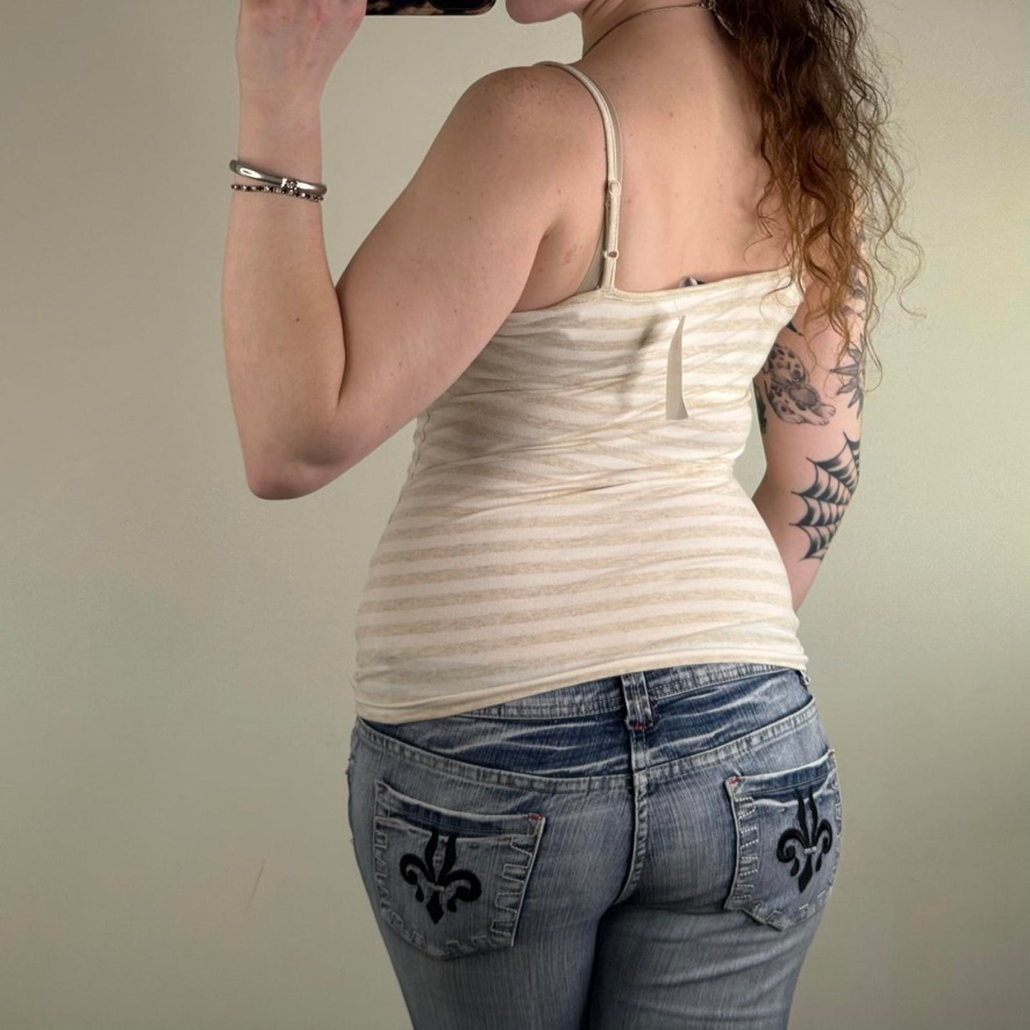 Y2K vintage stripe cami top with bust support beige stripy strappy fitted