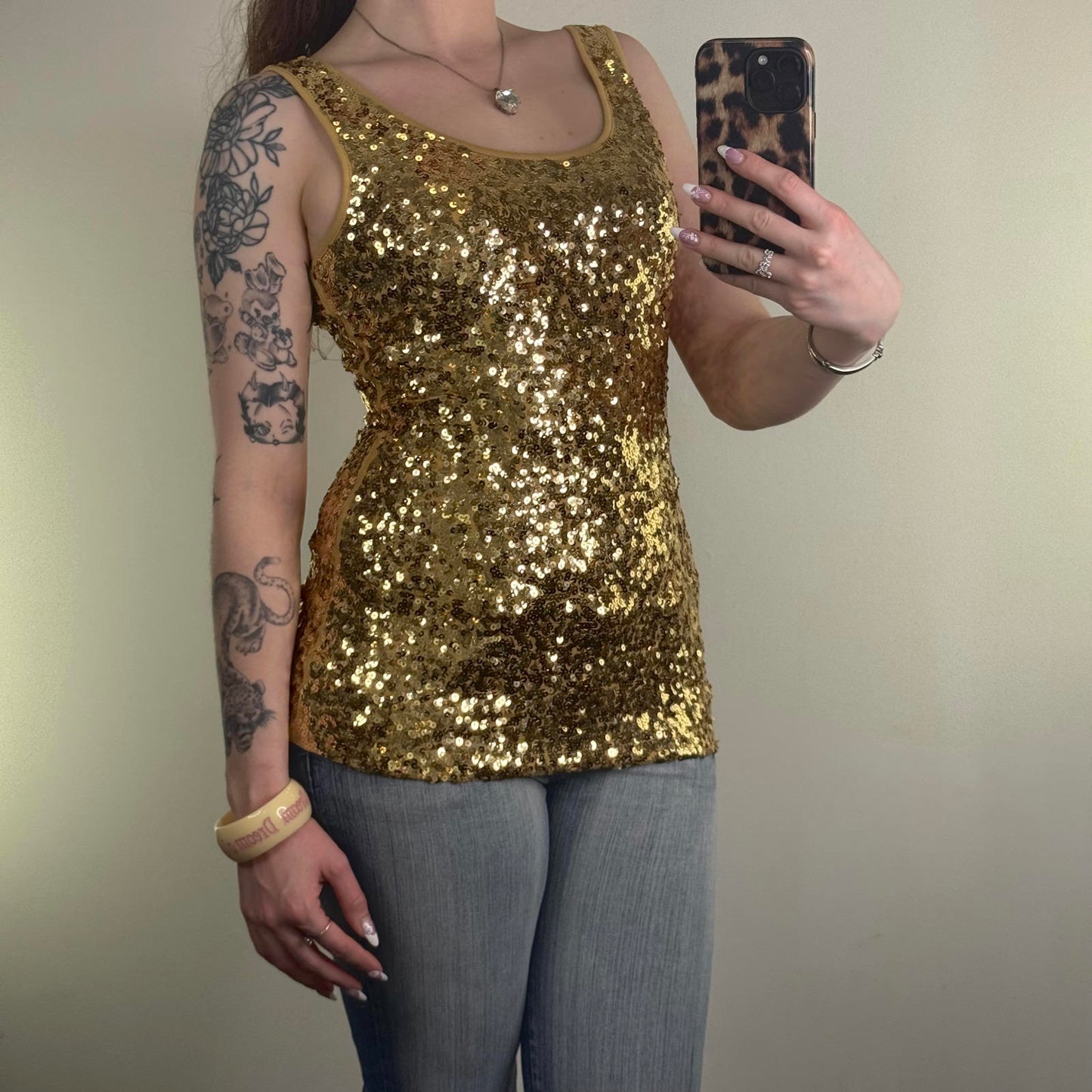 Y2K vintage sequin tank top party embellished fitted longline going out