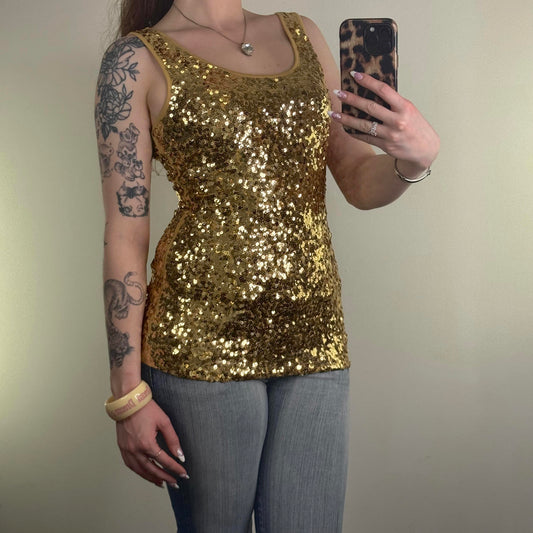 Y2K vintage sequin tank top party embellished fitted longline going out