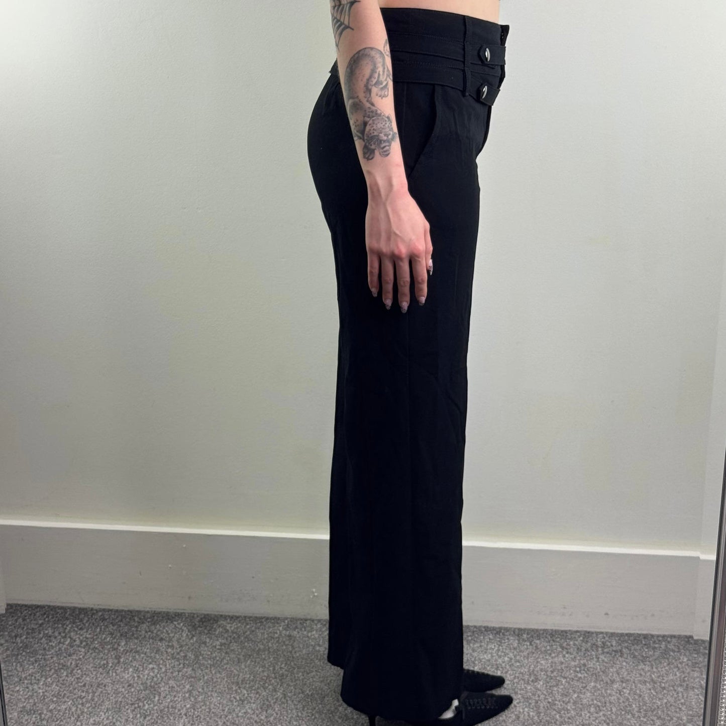 Y2K vintage mid rise tailored trousers popper buttons side pocket wide bootleg
