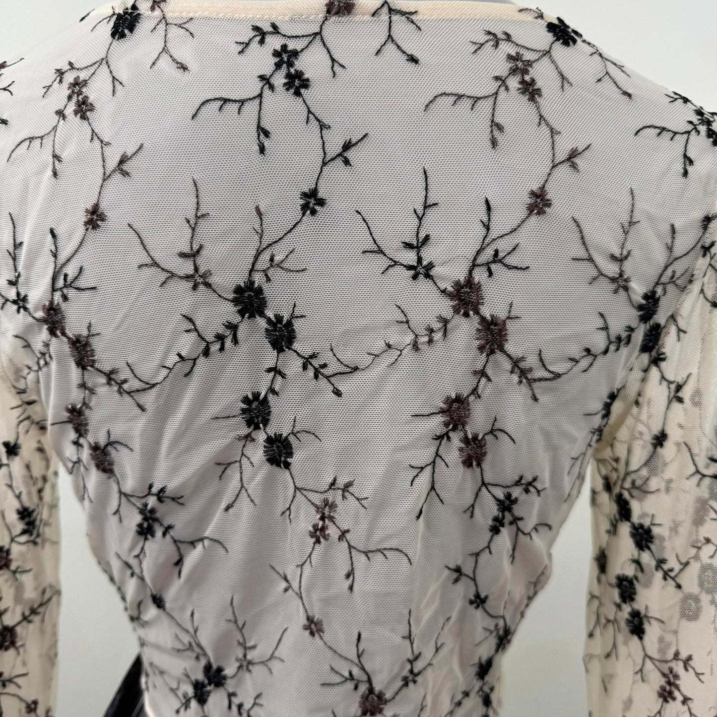 Y2K vintage mesh cardigan long sleeve floral embroidered bow sheer stretchy