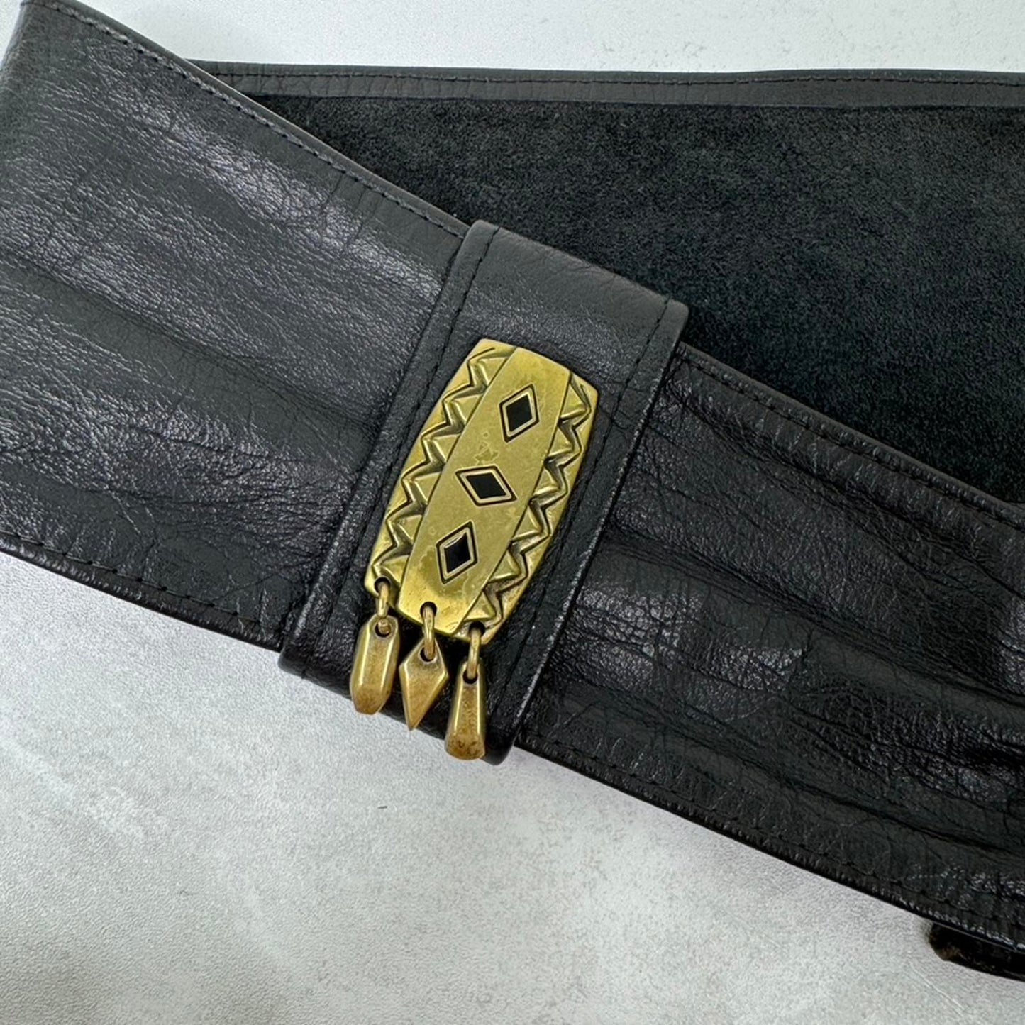 Y2K vintage genuine leather belt chunky gold charm buckle boho 90s oversized