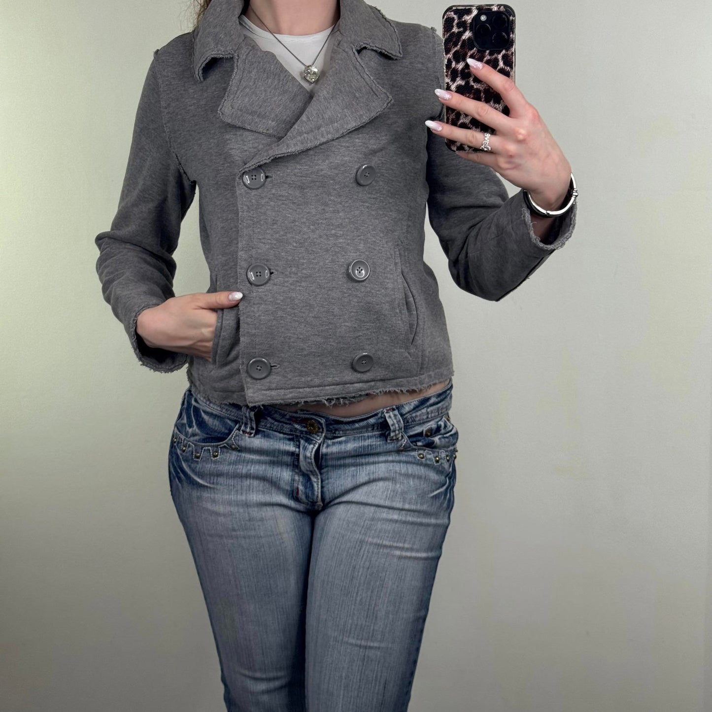Y2K vintage Gap preppy short jacket stretchy double breasted academia buttons