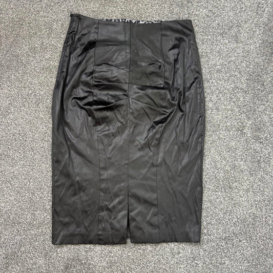 Y2K vintage pencil midi skirt wet look fitted scrunch slit stretchy office