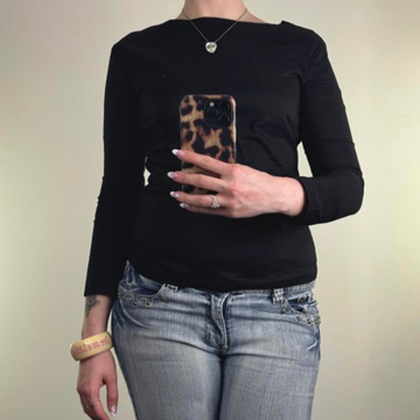 Y2K vintage fitted 3/4 sleeve top high boat neck basic simple flattering formal