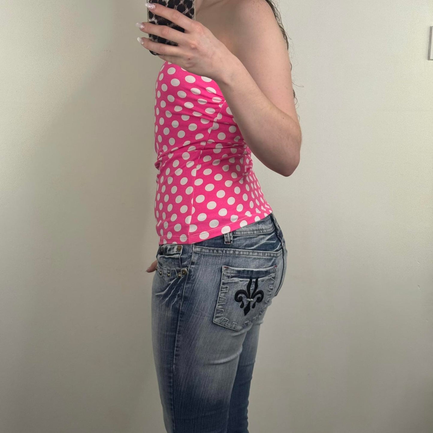 Y2K vintage polka dot strapless top pink white boob tube with bust support