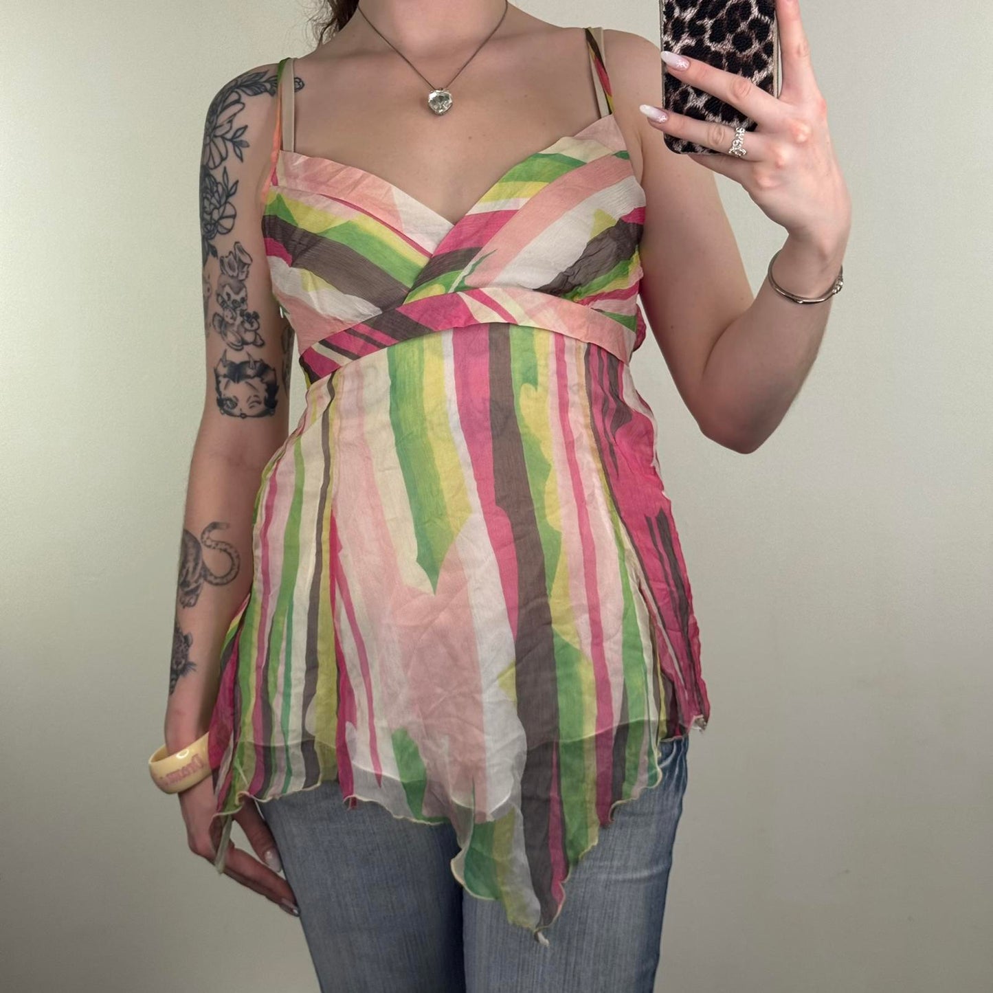 Y2K vintage 100% silk blouse bow asymmetrical bow fairy stripe pattern multi